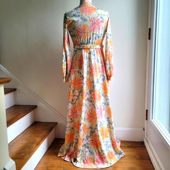 Rare Vtg OLGA Secret Wrap-Up Flower Burst Wrap Robe Small - Picture 7 of 11